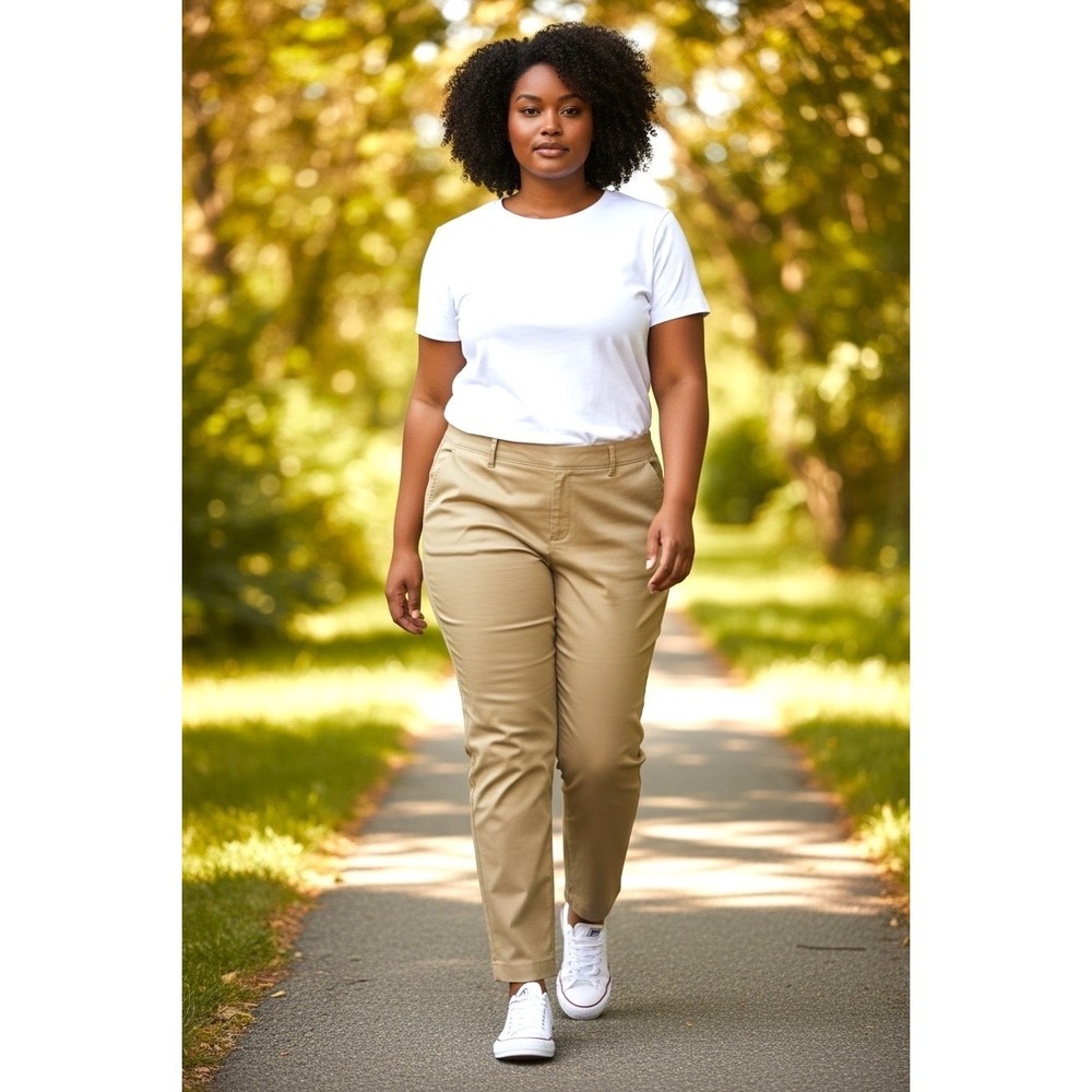 (F-173)Jones New York Petite 6P Khaki Stretch Pants Women Straight Leg Work Casu